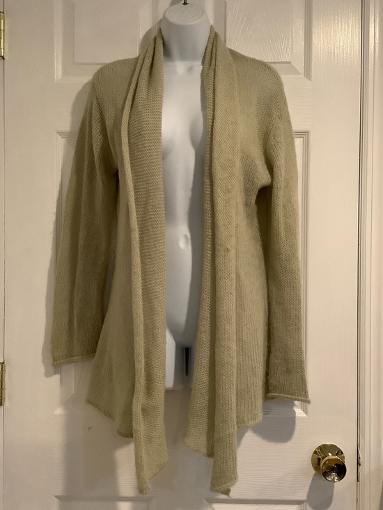Wooden Ships Sweaters - WOODEN SHIPS Khaki Neutral Mohair Wool Open Knit Open Front Draped Cardigan M/L